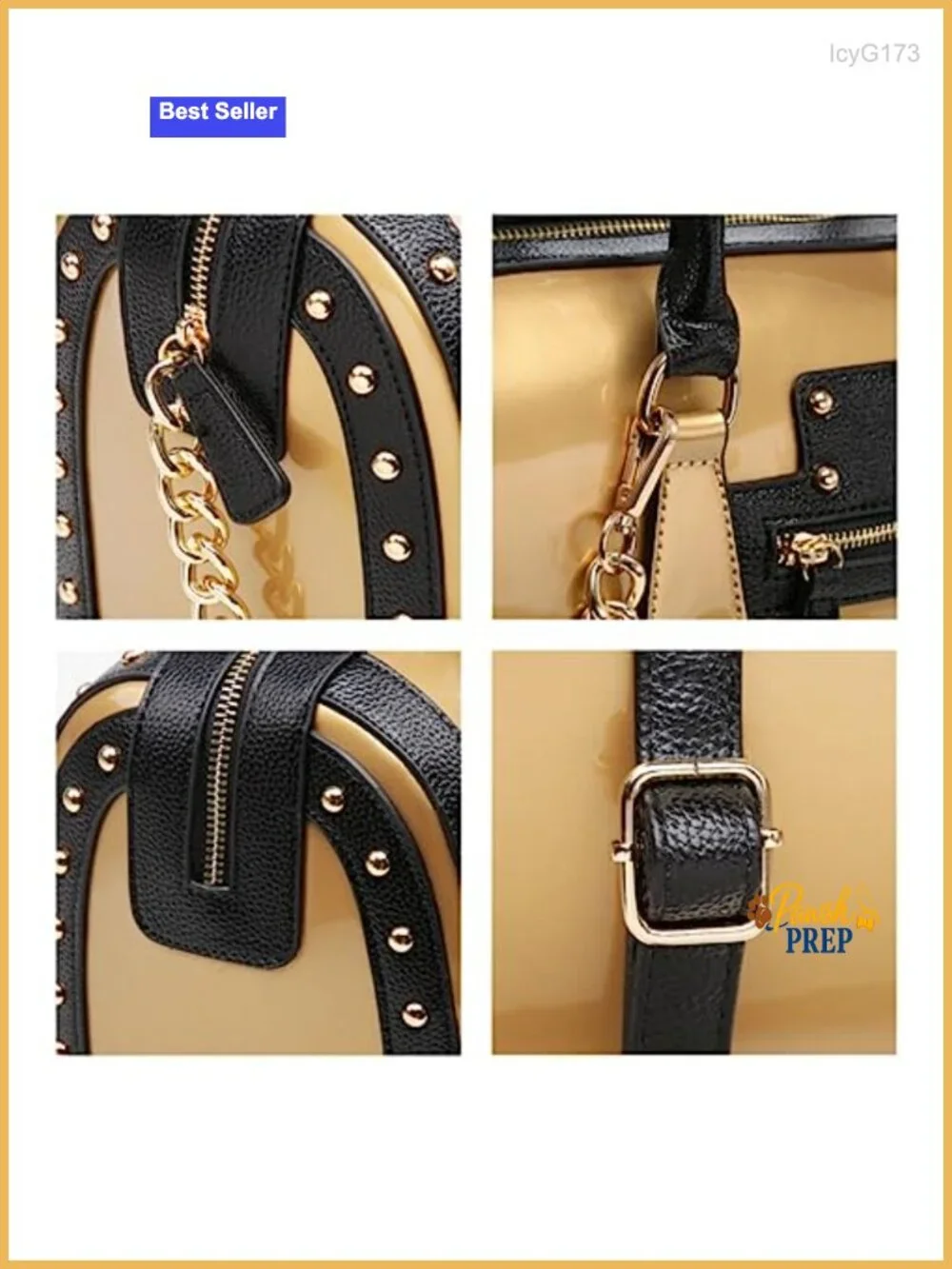 Patent Faux Leather Barrel Handbag Satchel Shoulder Purse with Rivets